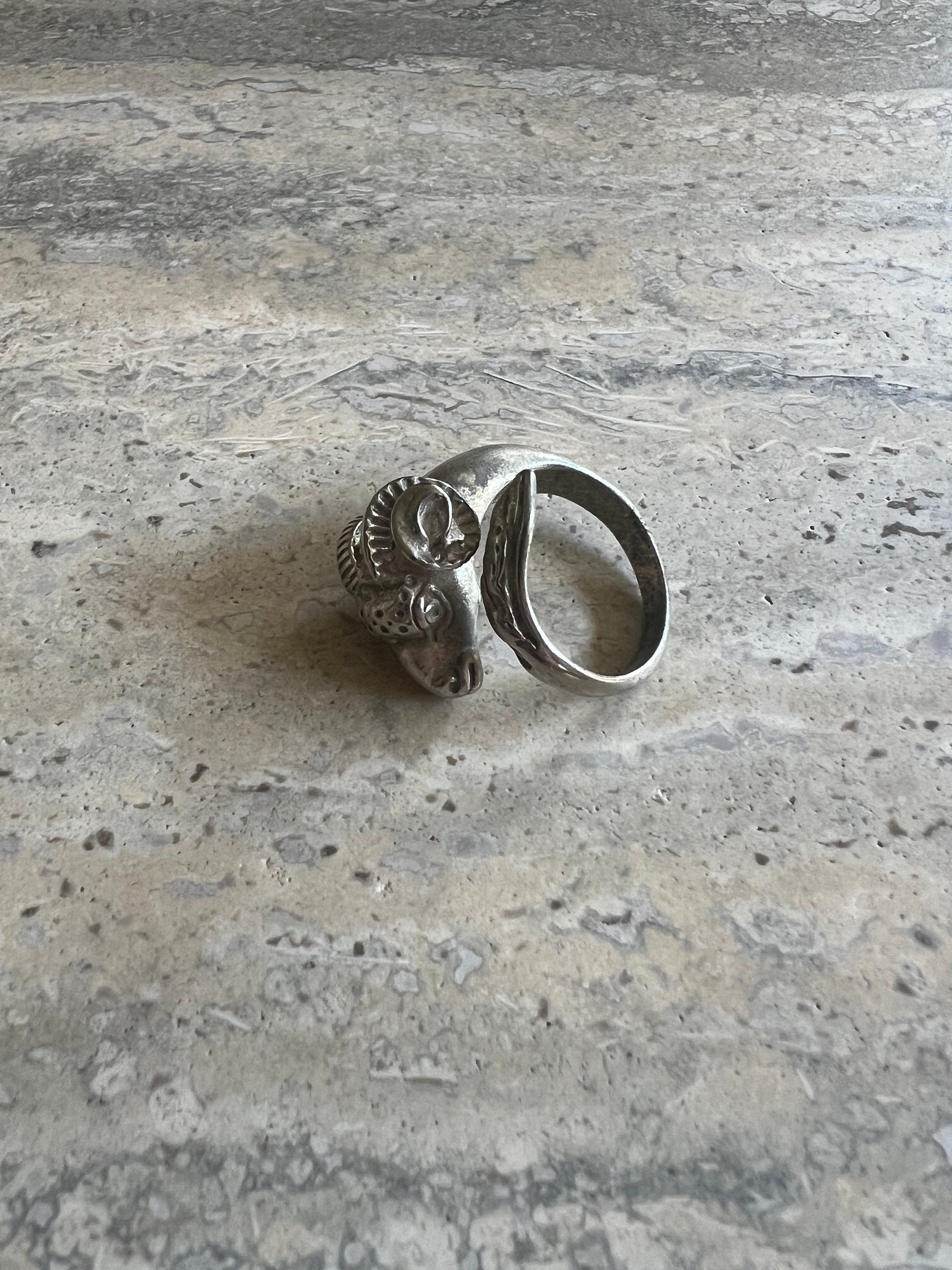 Silver Ram Head Aries Ring