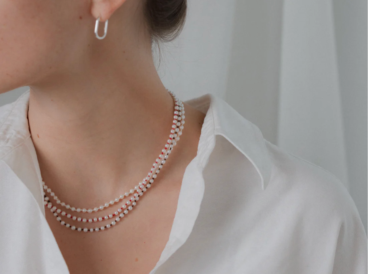 Pearl & Silk Knotted Necklace 3.5mm / 18"