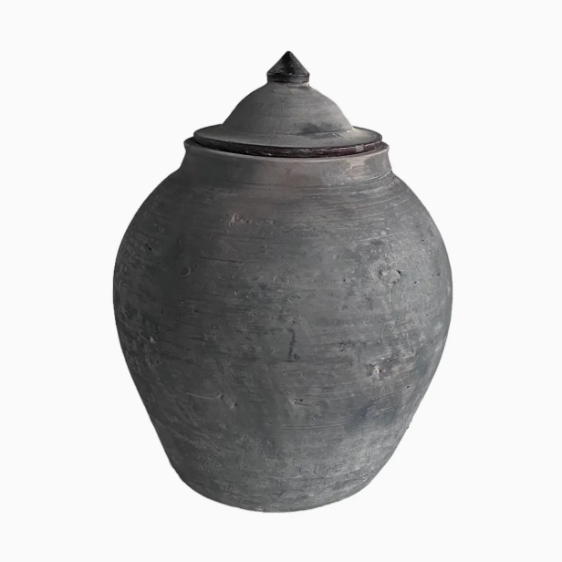 Lidded Village Ceramic Jar